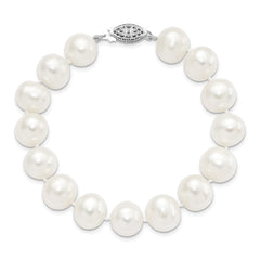 Sterling Silver Rhodium-plated 11-12mm White Near-Round Freshwater Cultured Pearl 7.25 inch Bracelet QH5151-7.25