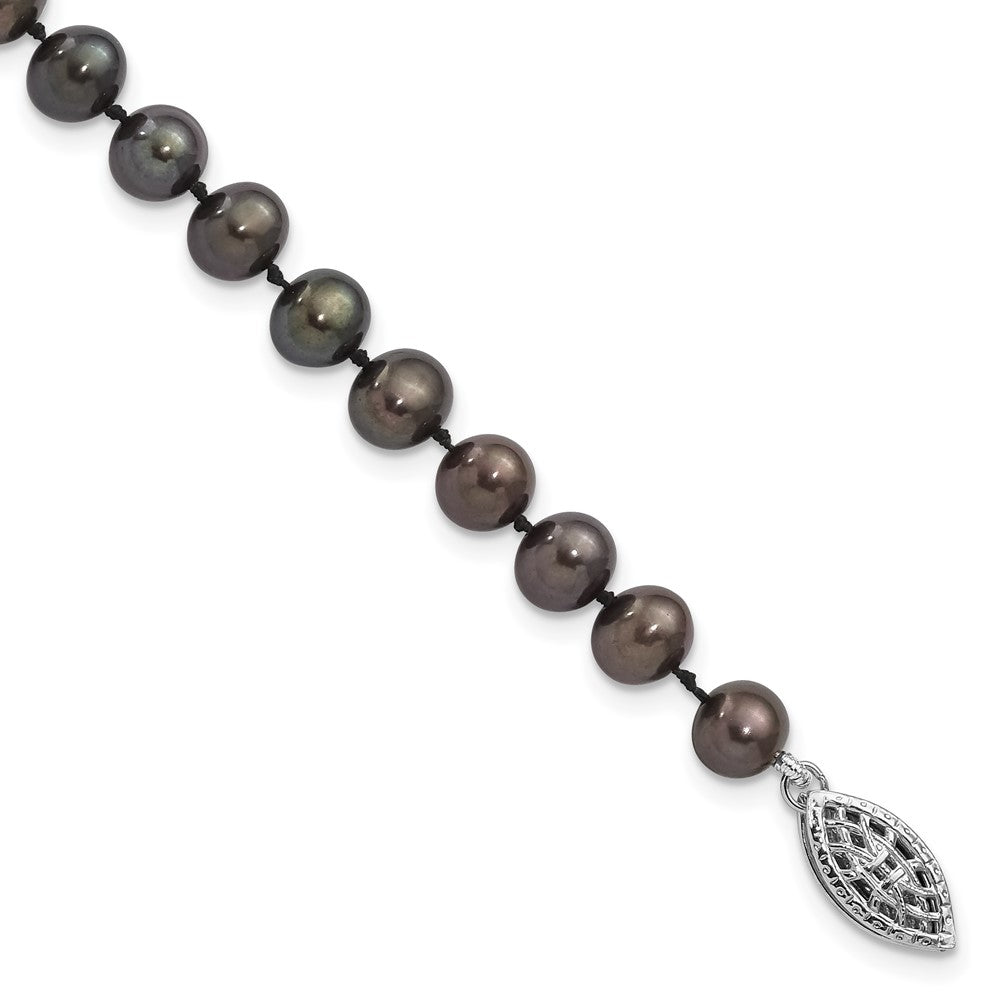Sterling Silver Rhodium-plated 5-6mm Black Near-Round Freshwater Cultured Pearl 7.25 inch Bracelet QH5153-7.25