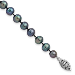 Sterling Silver Rhodium-plated 6-7mm Black Near-Round Freshwater Cultured Pearl 7.25 inch Bracelet QH5154-7.25