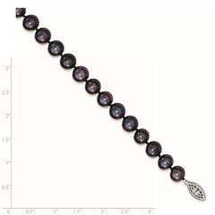 Sterling Silver Rhodium-plated 8-9mm Black Near-Round Freshwater Cultured Pearl 7.25 inch Bracelet QH5156-7.25