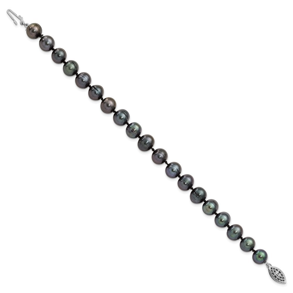Sterling Silver Rhodium-plated 8-9mm Black Near-Round Freshwater Cultured Pearl 7.25 inch Bracelet QH5156-7.25