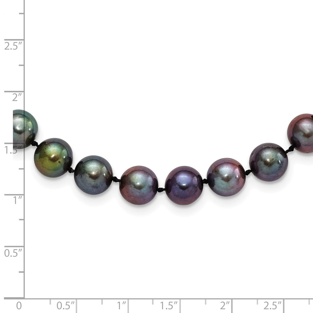 Sterling Silver Rhodium-plated 9-10mm Black Near-Round Freshwater Cultured Pearl 7.25 inch Bracelet QH5157-7.25