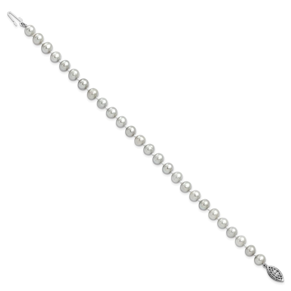 Sterling Silver Rhodium-plated 6-7mm Grey Near-Round Freshwater Cultured Pearl 7.25 inch Bracelet QH5161-7.25