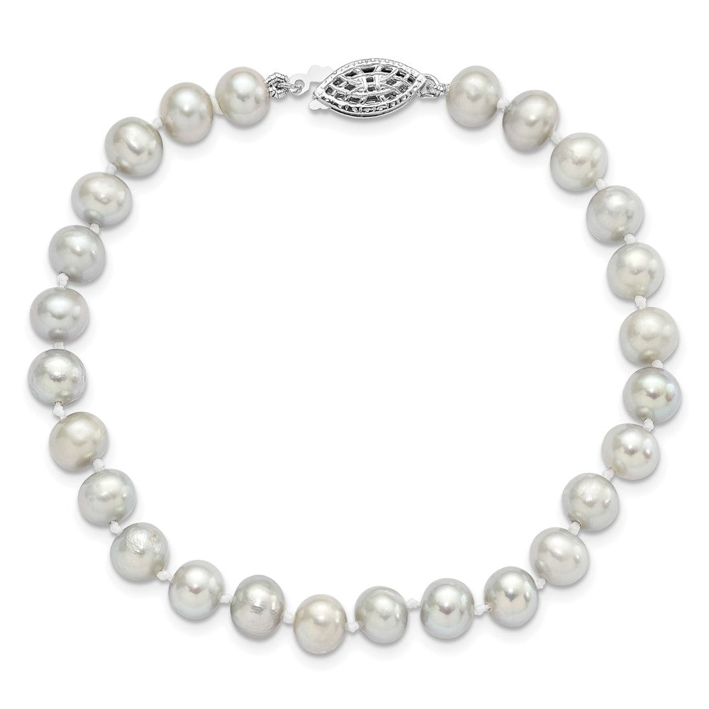 Sterling Silver Rhodium-plated 6-7mm Grey Near-Round Freshwater Cultured Pearl 7.25 inch Bracelet QH5161-7.25