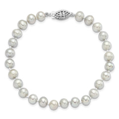 Sterling Silver Rhodium-plated 6-7mm Grey Near-Round Freshwater Cultured Pearl 7.25 inch Bracelet QH5161-7.25