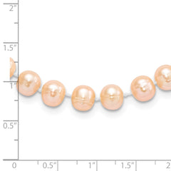 Sterling Silver Rhodium-plated 7-8mm Pink Near-Round Freshwater Cultured Pearl 7.25 inch Bracelet QH5167-7.25