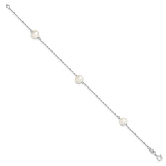 Sterling Silver Rhodium-plated 7-8mm White Semi-Round Freshwater Cultured Pearl 3-Station 7.5 inch Bracelet QH5236-7.5
