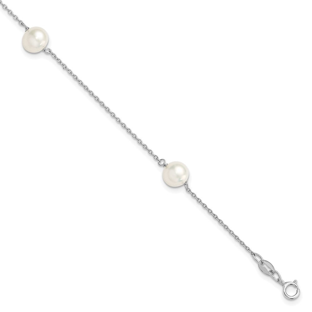 Sterling Silver Rhodium-plated 7-8mm White Semi-Round Freshwater Cultured Pearl 3-Station 7.5 inch Bracelet QH5236-7.5