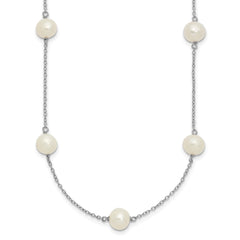 Sterling Silver Rhodium-plated 7-8mm White Near-Round Freshwater Cultured Pearl 9-Station 16 inch NecklaceQH5236
