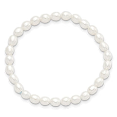 Children's 4-5mm White Rice Freshwater Cultured Pearl Stretch Bracelet QH5278