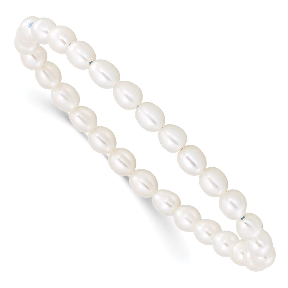 Children's 4-5mm White Rice Freshwater Cultured Pearl Stretch Bracelet QH5278