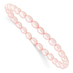 Children's 4-5mm Pink Rice Freshwater Cultured Pearl Stretch Bracelet QH5279