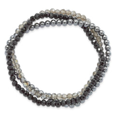 Sterling Silver Black and Smoky Crystal, Hematite 3pce Stretch Bracelet QH5301