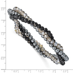 Sterling Silver Black and Smoky Crystal, Hematite 3pce Stretch Bracelet QH5301