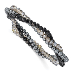 Sterling Silver Black and Smoky Crystal, Hematite 3pce Stretch Bracelet QH5301