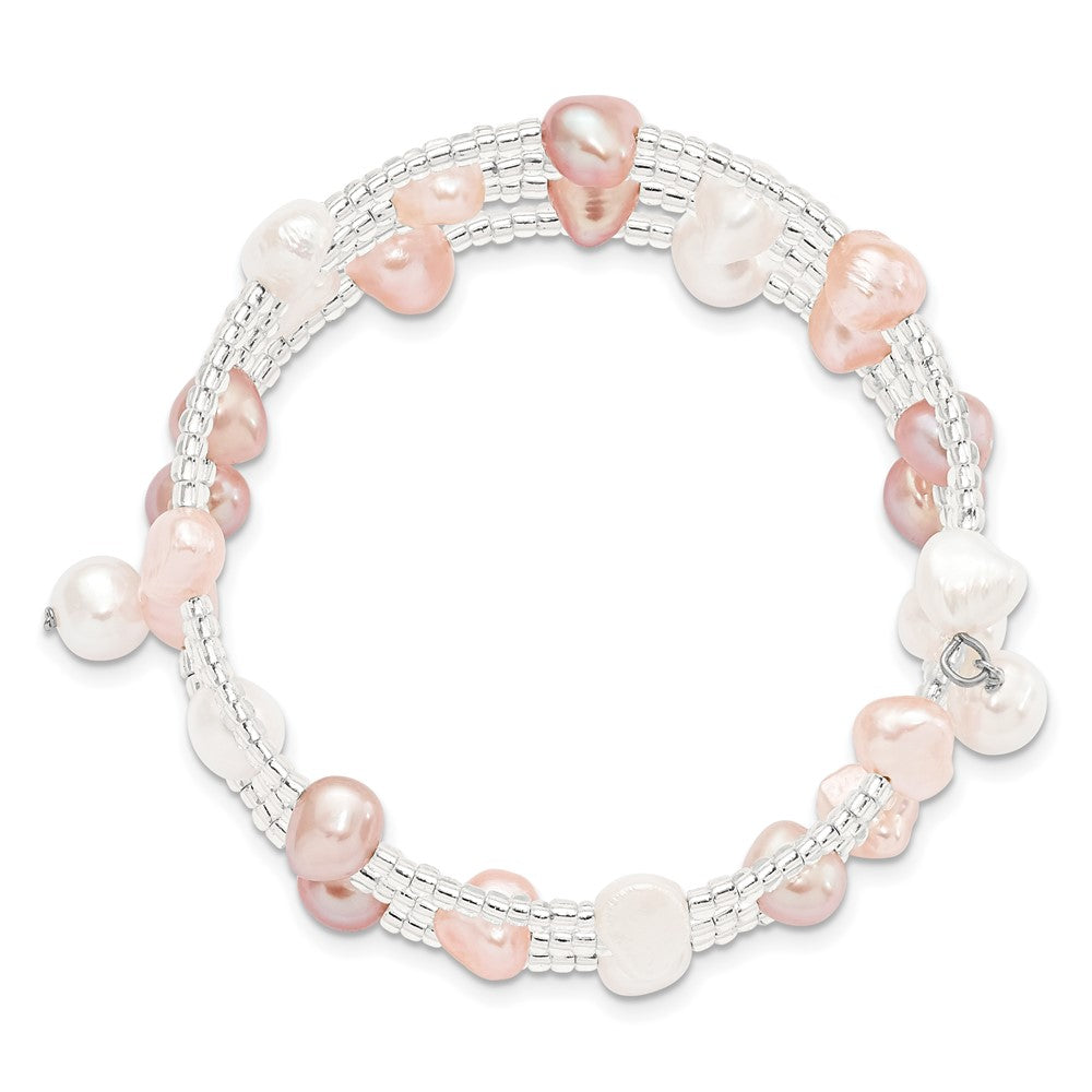 6-7mm Multicolored Baroque Freshwater Cultured Pearl and Glass Beaded Wrap Bracelet QH5345