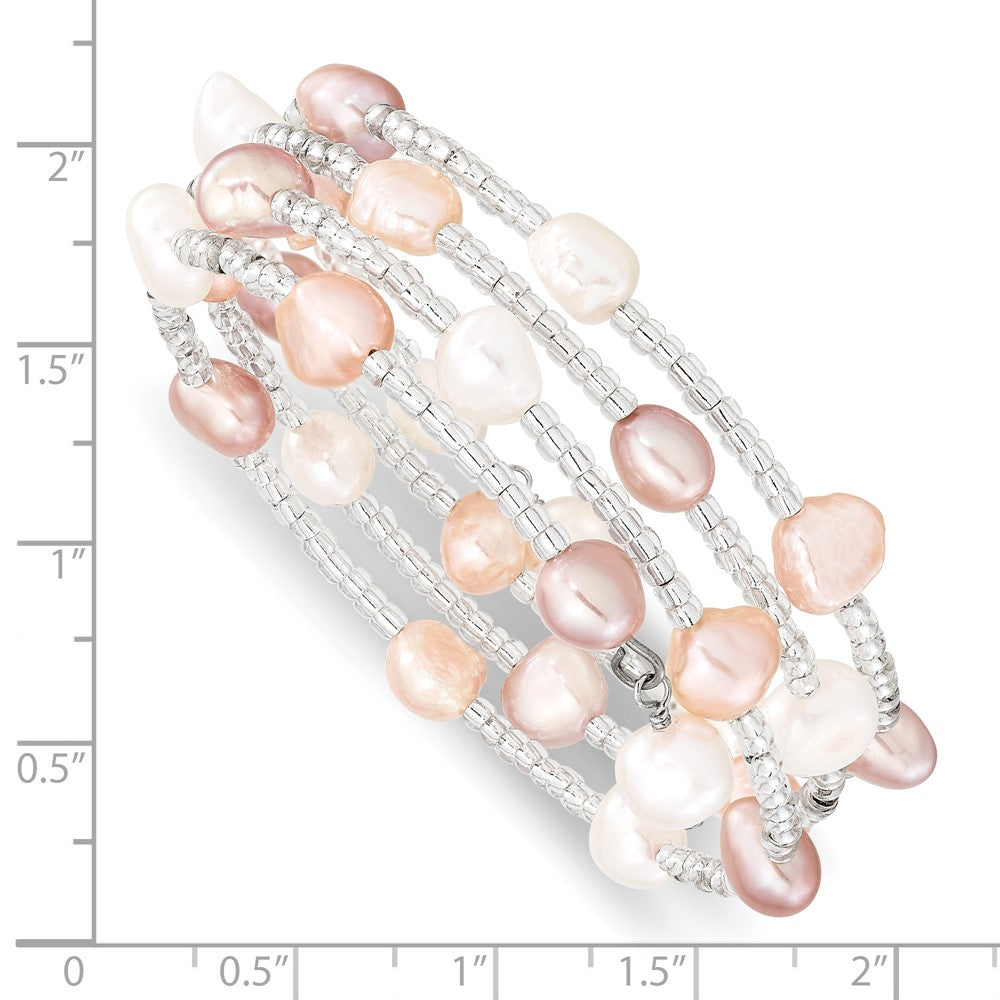 6-7mm Multicolored Baroque Freshwater Cultured Pearl and Glass Beaded Wrap Bracelet QH5345