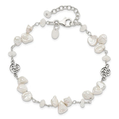 Sterling Silver FWC Keshi Pearl w/Moonstone 1in Ext. Fancy Bracelet QH5361-7.5