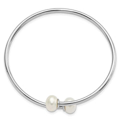 Sterling Silver Rhodium-plated 9-10mm White Freshwater Cultured Pearl Flexible Cuff Bangle QH5368