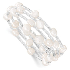 7-8mm White Baroque Freshwater Cultured Pearl and Glass Beaded Wrap Bracelet QH5397