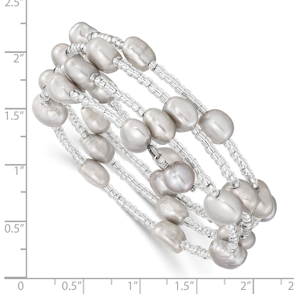 8-9mm Grey Baroque Freshwater Cultured Pearl and Glass Beaded Wrap Bracelet QH5414