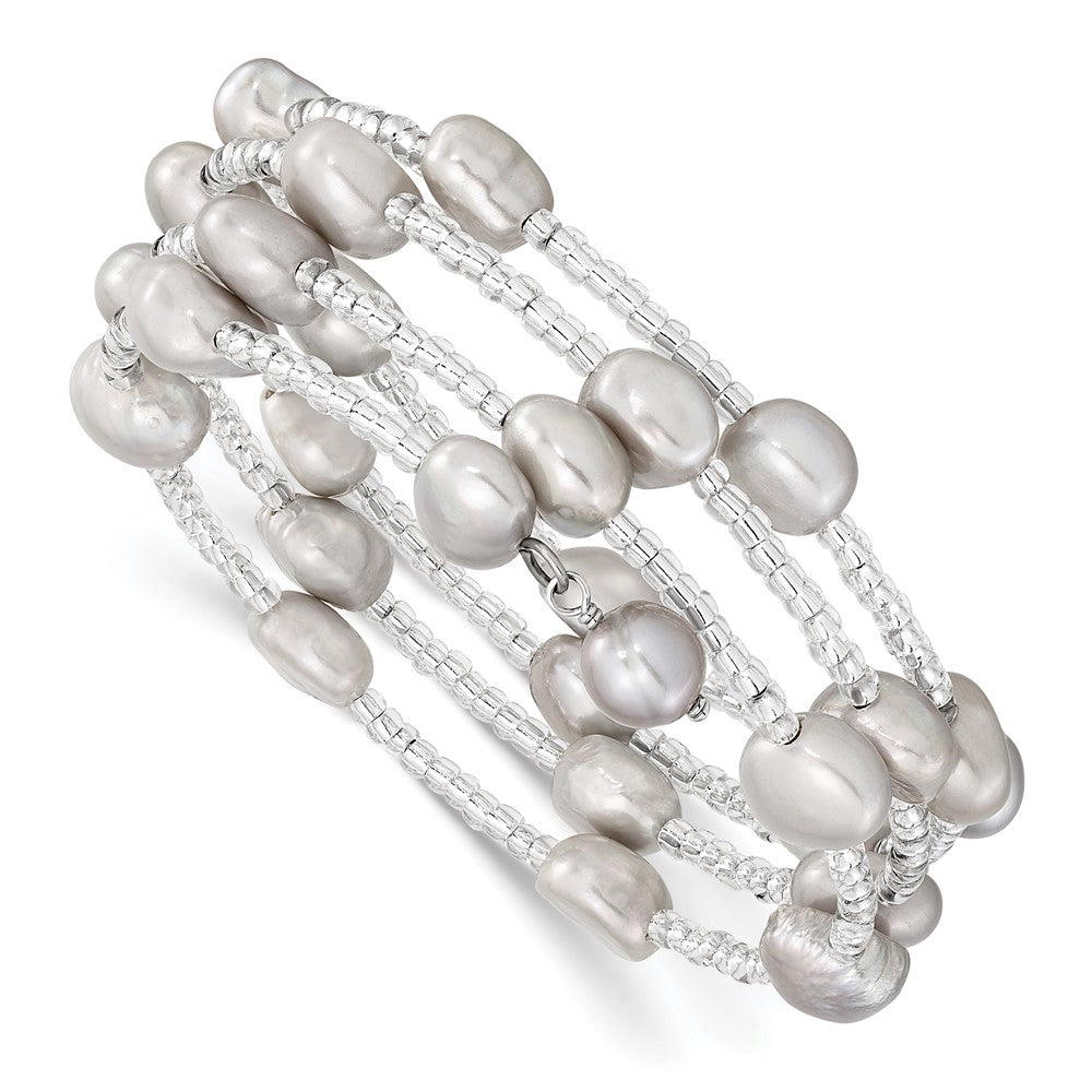8-9mm Grey Baroque Freshwater Cultured Pearl and Glass Beaded Wrap Bracelet QH5414