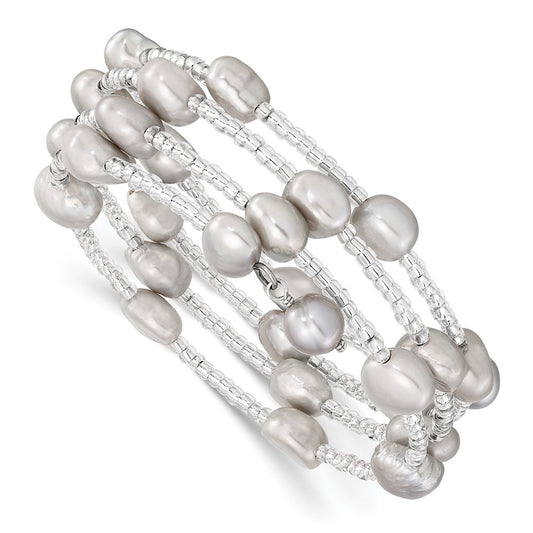 8-9mm Grey Baroque Freshwater Cultured Pearl and Glass Beaded Wrap Bracelet QH5414
