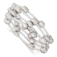 8-9mm Grey Baroque Freshwater Cultured Pearl and Glass Beaded Wrap Bracelet QH5414