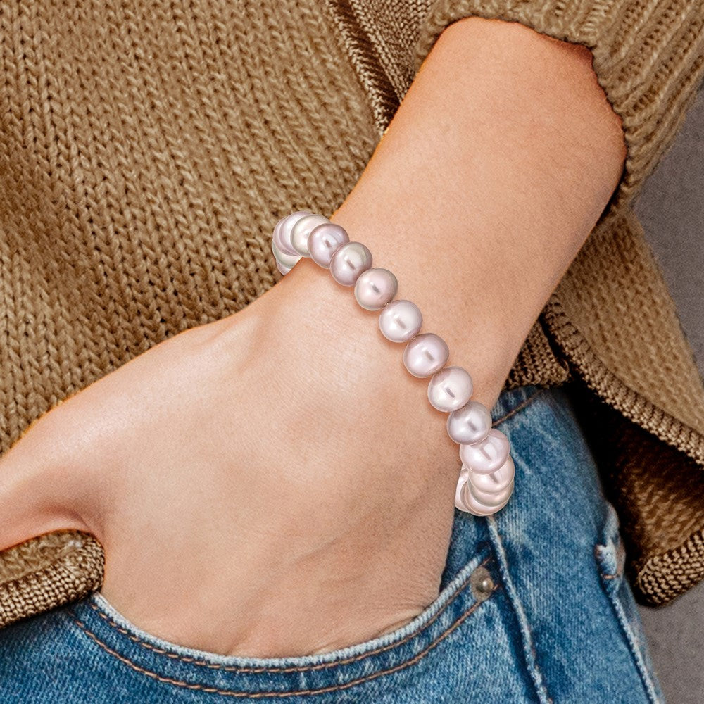 8-9mm Pink Near-round Freshwater Cultured Pearl Stretch Bracelet QH5458