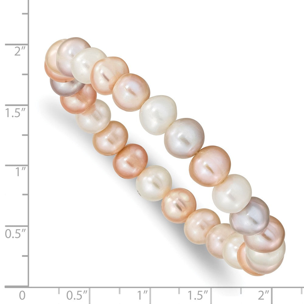8-9mm White, Pink and Purple Near-Round Freshwater Cultured Pearl Stretch Bracelet QH5465