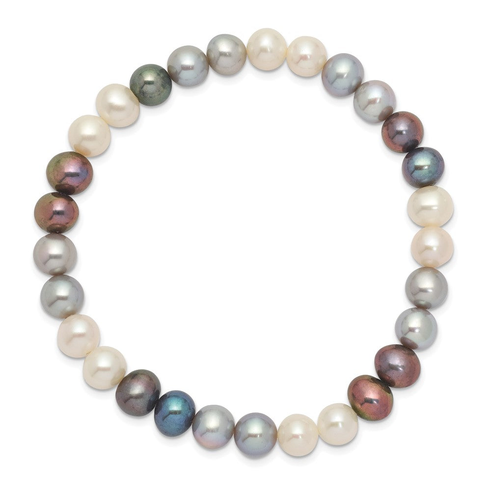 6-7mm Black, Grey and White Semi-Round Freshwater Cultured Pearl Stretch Bracelet QH5466