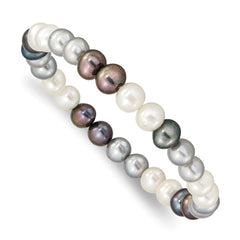 6-7mm Black, Grey and White Semi-Round Freshwater Cultured Pearl Stretch Bracelet QH5466