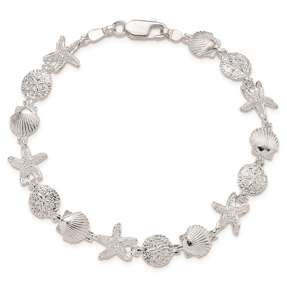 De-Ani Sterling Silver Rhodium-Plated Polished Sand Dollar / Shell / Starfish Bracelet QH5569-7.5