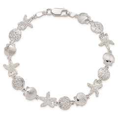 De-Ani Sterling Silver Rhodium-Plated Polished Sand Dollar / Shell / Starfish Bracelet QH5569-7.5