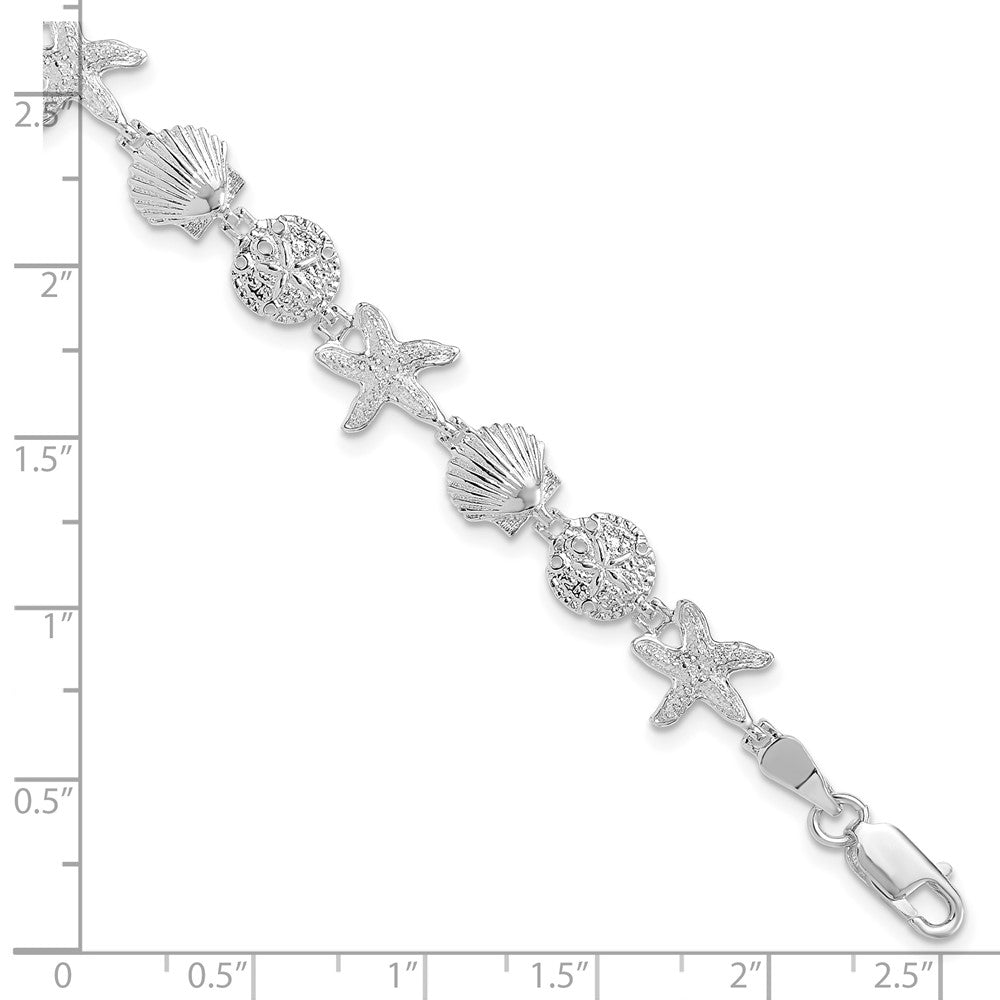 De-Ani Sterling Silver Rhodium-Plated Polished Sand Dollar / Shell / Starfish Bracelet QH5569-7.5