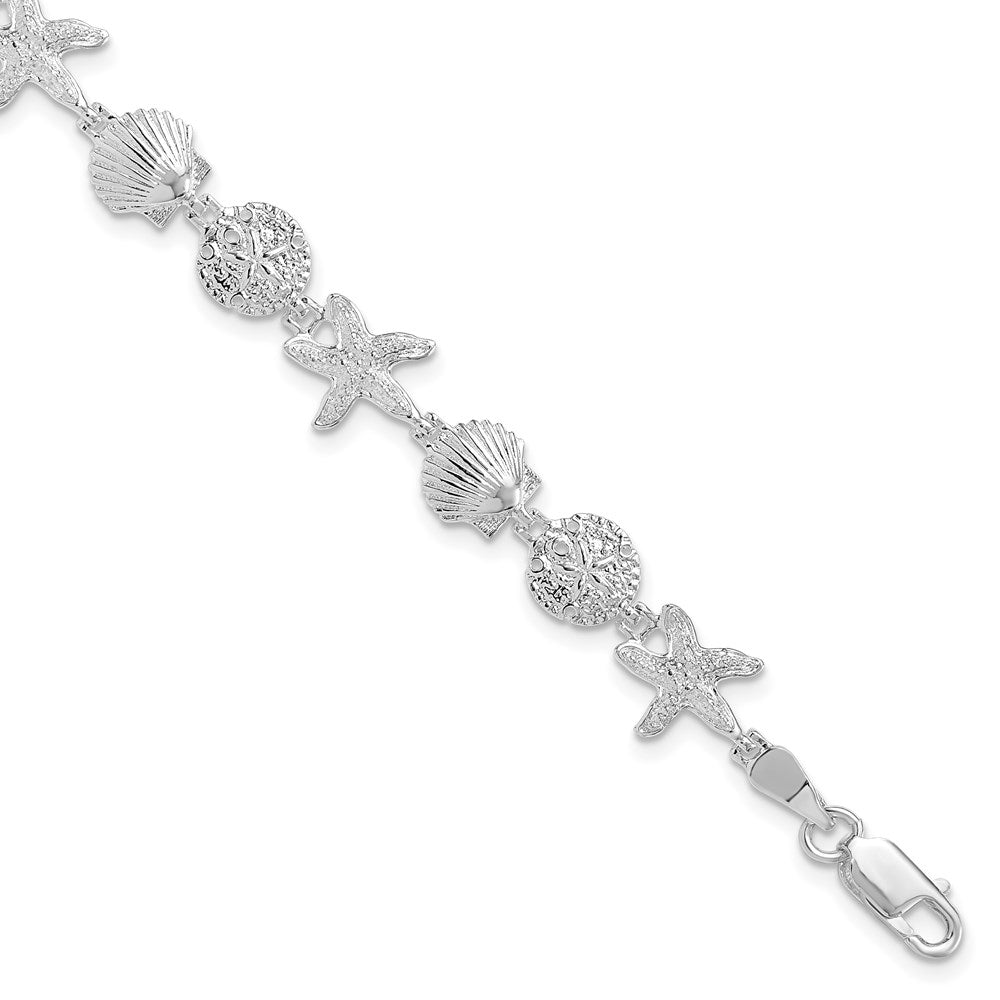 De-Ani Sterling Silver Rhodium-Plated Polished Sand Dollar / Shell / Starfish Bracelet QH5569-7.5
