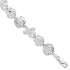 De-Ani Sterling Silver Rhodium-Plated Polished Starfish / Shell / Sand Dollar Bracelet QH5570-7.25