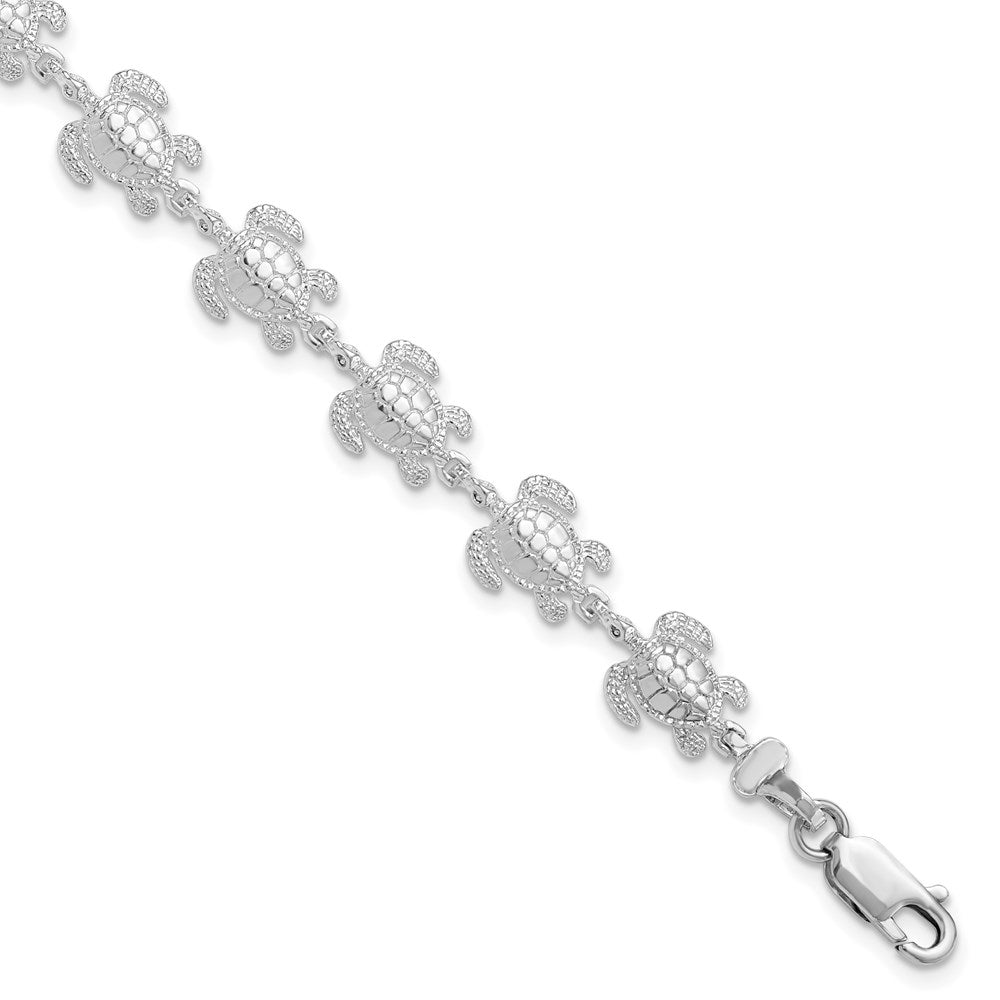 De-Ani Sterling Silver Rhodium-plated Polished Sea Turtle 7.5 inch Bracelet QH5572-7.5