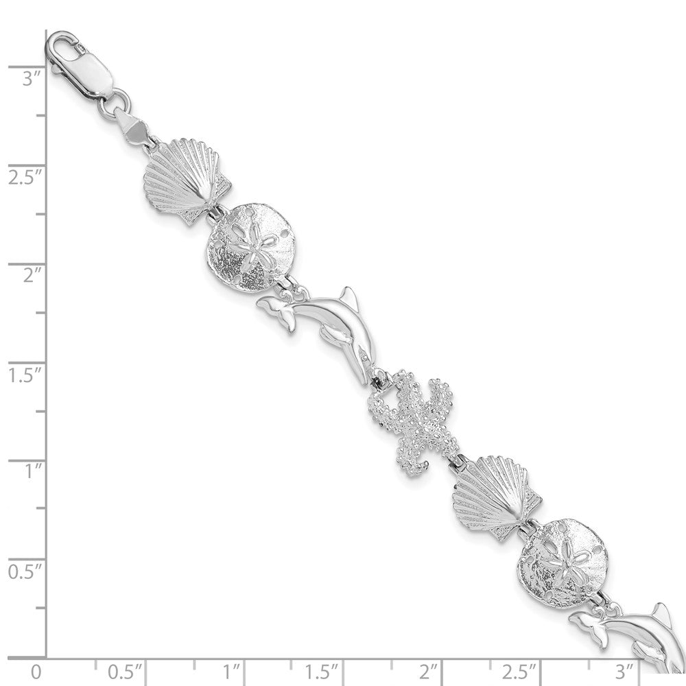 De-Ani Sterling Silver Rhodium-plated Polished Sea Life Bracelet QH5574-7.25