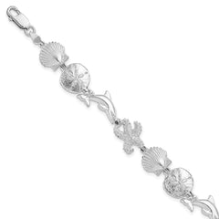 De-Ani Sterling Silver Rhodium-plated Polished Sea Life Bracelet QH5574-7.25