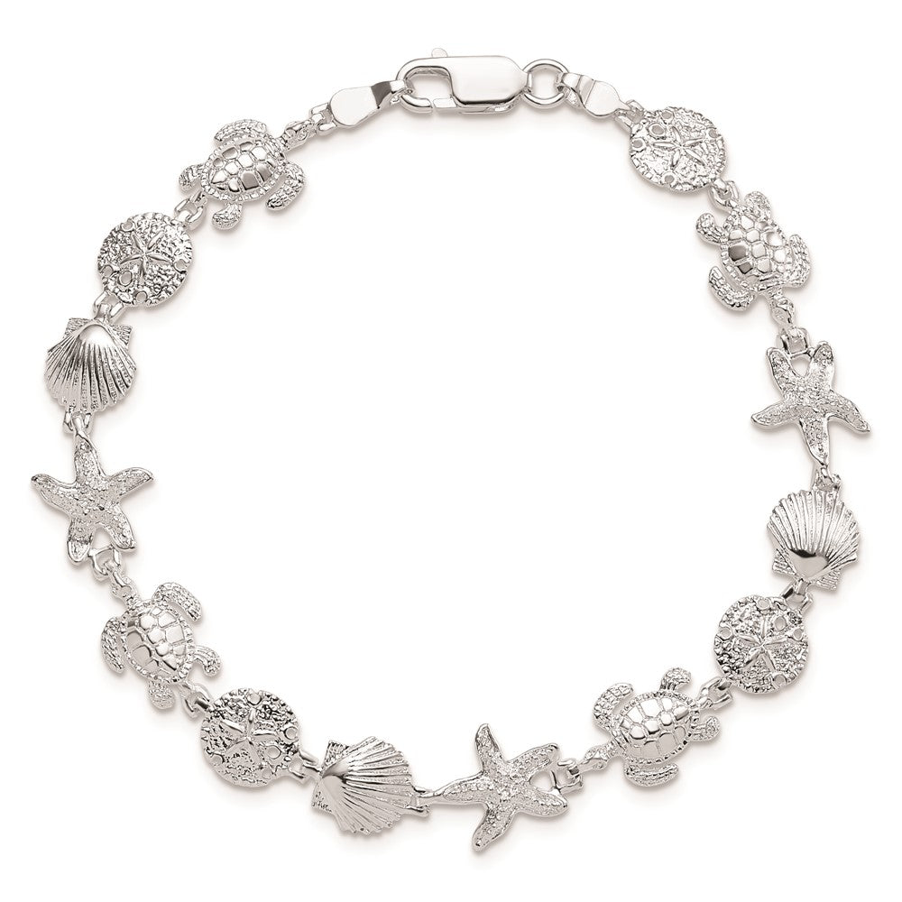 De-Ani Sterling Silver Rhodium-plated Polished and Textured Sea Life 7.25 inch Bracelet QH5575-7.25