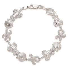 De-Ani Sterling Silver Rhodium-Plated Polished Turtle / Shell / Starfish Bracelet QH5576-7.5
