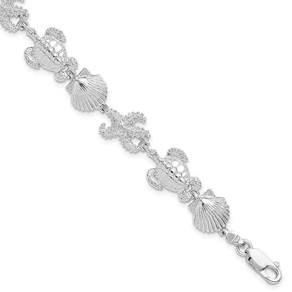 De-Ani Sterling Silver Rhodium-Plated Polished Turtle / Shell / Starfish Bracelet QH5576-7.5