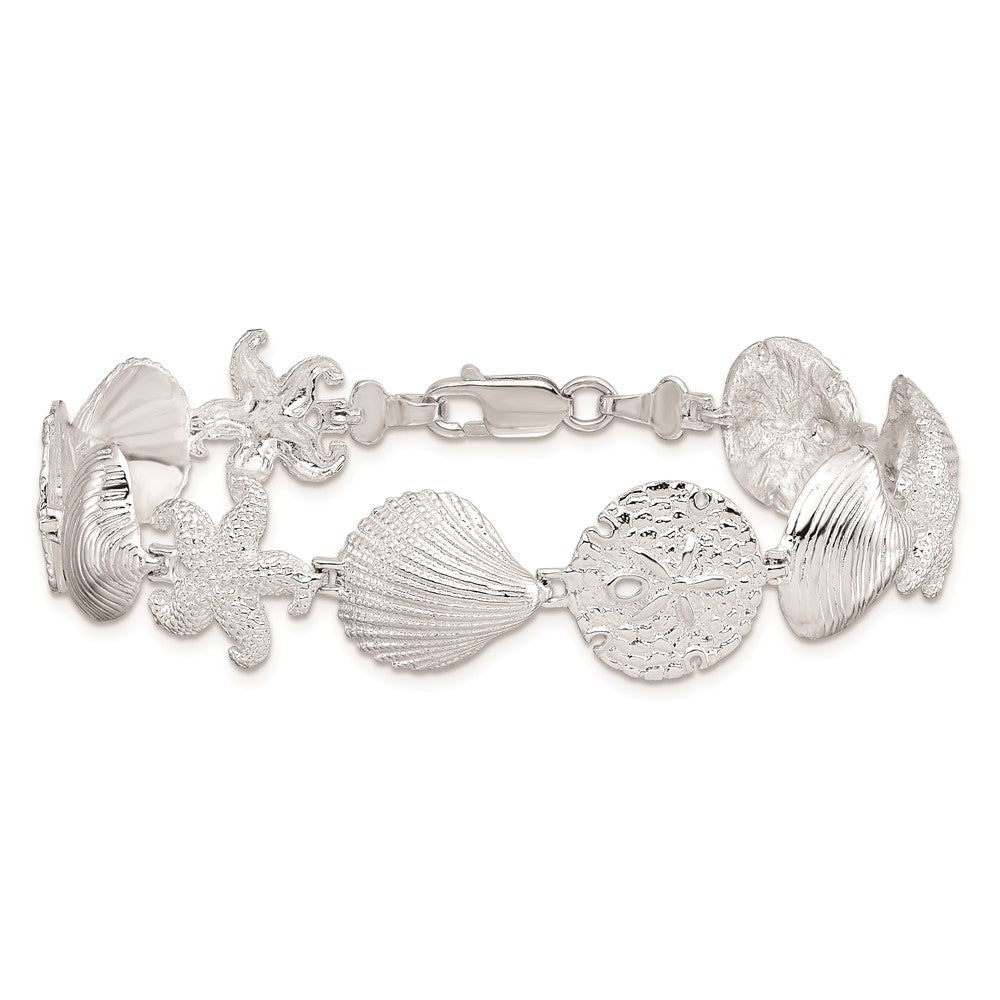 De-Ani Sterling Silver Rhodium-Plated Polished Turtle / Shell / Starfish / Clam Bracelet QH5577-7.25