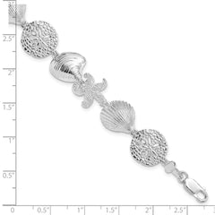 De-Ani Sterling Silver Rhodium-Plated Polished Turtle / Shell / Starfish / Clam Bracelet QH5577-7.25