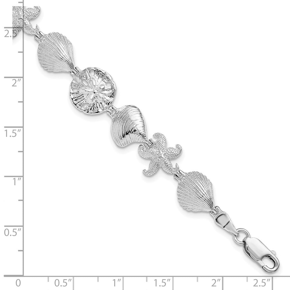 De-Ani Sterling Silver Rhodium-Plated Polished Starfish / Shells / Sand Dollar Bracelet QH5585-7