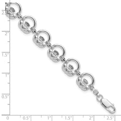 De-Ani Sterling Silver Rhodium-Plated Polished Claddagh Circle Bracelet QH5596-7.25