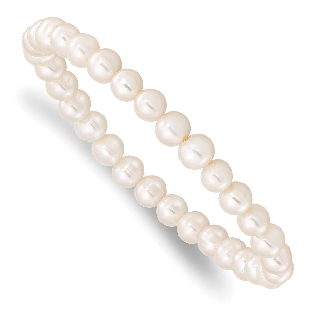 6-7mm White Semi-round Freshwater Cultured Pearl Stretch Bracelet QH5623