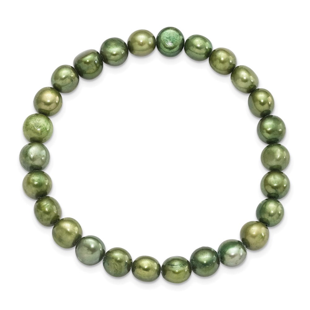6-7mm Green Semi-round Freshwater Cultured Pearl Stretch Bracelet QH5640