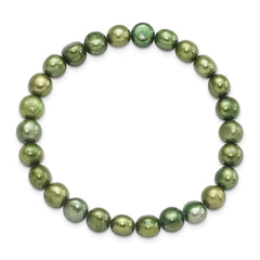 6-7mm Green Semi-round Freshwater Cultured Pearl Stretch Bracelet QH5640
